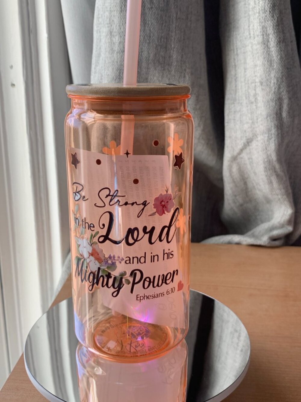 Inspirational Floral Pink Acrylic Tumbler with Straw